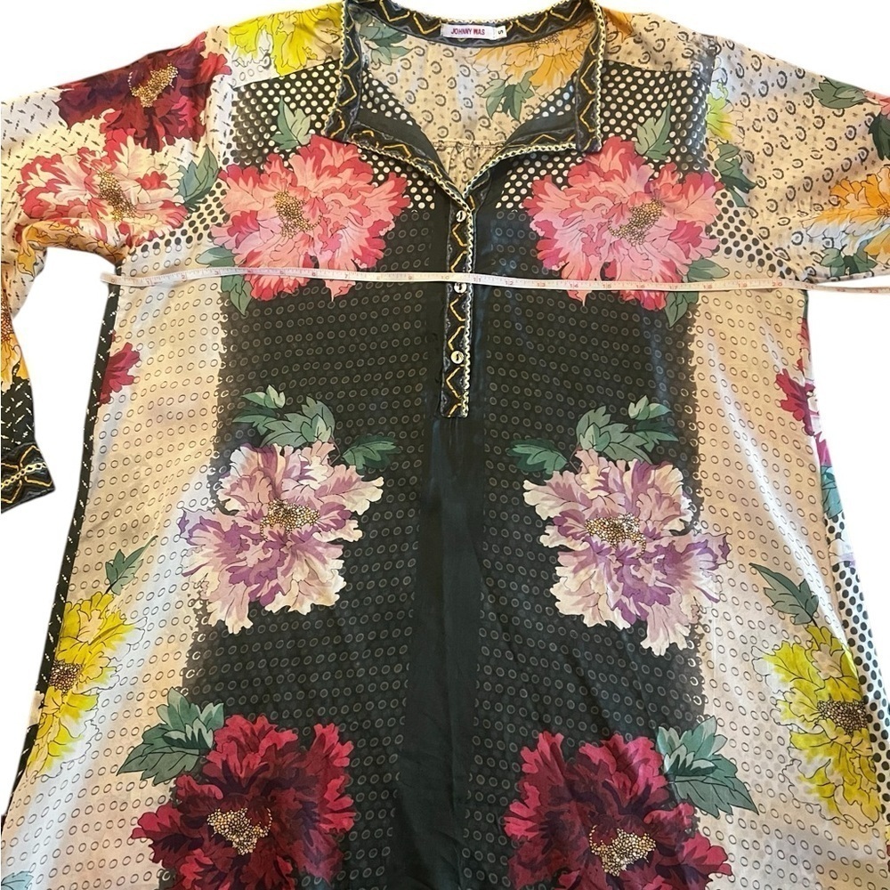 JOHNNY WAS WOMEN’S SILK COLORFUL FLORAL LONG SLEEVE TOP SIZE SMALL - Picture 7 of 10